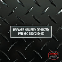 White on Black Panel Tag - "Breaker Has Been De-Rated..."