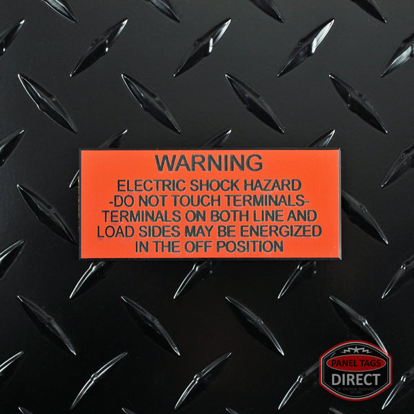 Black on Orange Panel Tag - "Warning Electric Shock Hazard Do Not Touch..."