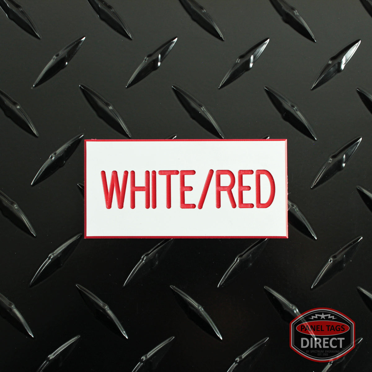 Random Length Panel Tag Custom Red Text on White Plastic Panel Tags – Panel Tags Direct