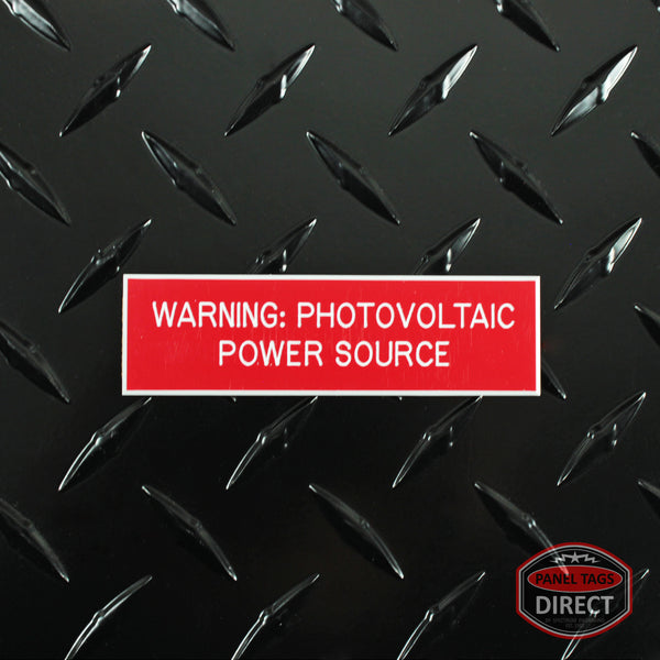 White on Red Panel Tag - "Warning: Photovoltaic Power Source"