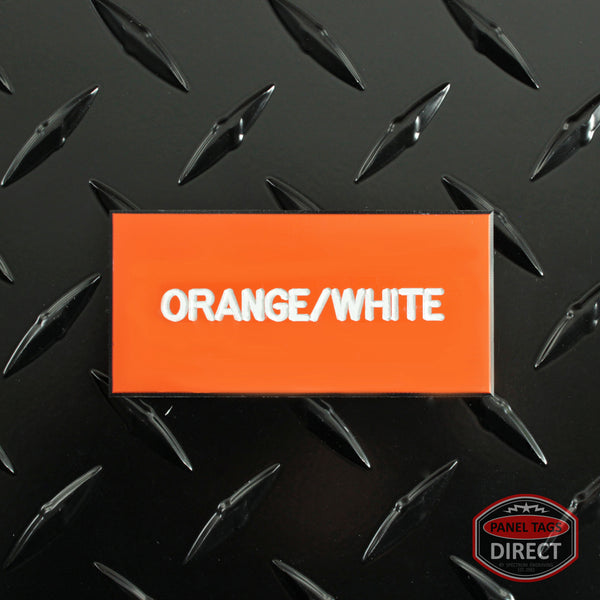 Custom White Text on Orange Plastic Panel Tags